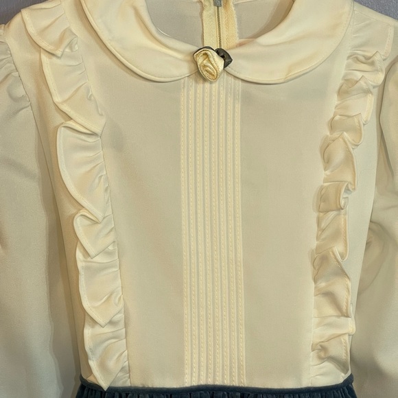 Vintage Youth Marshall Sinclair Dress White and Blue with Velvet Skirt Size 7 - Picture 2 of 6